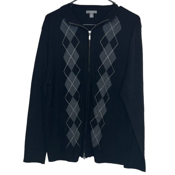 Apt 9 argyle cashmere cotton blend zip up sweater size Medium - Picture 1 of 4